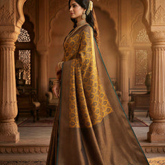 Antique Golden & Bottle Green Jacquard Woven Saree with Rich Copper Zari Border & Pallu